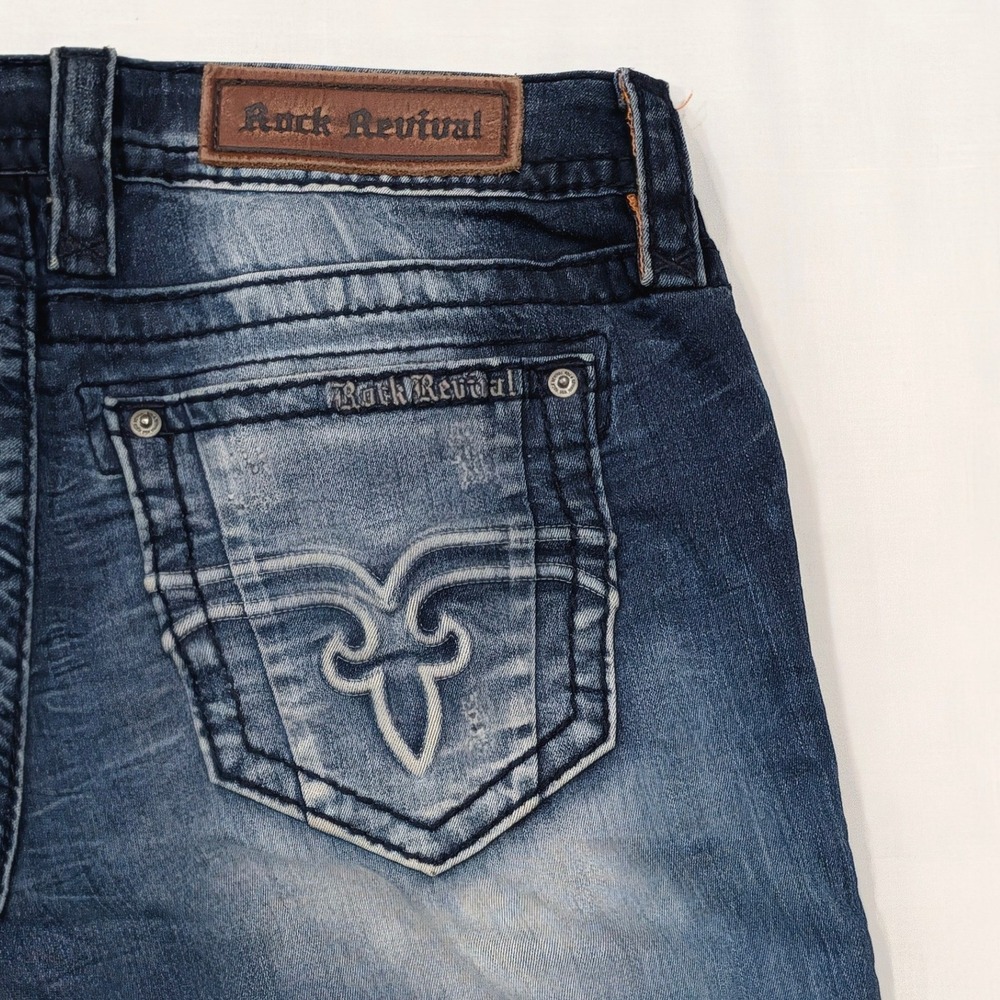 Rock Revival Moon Ankle Skinny Distressed Blue Jeans Size 29 Medium Wash
